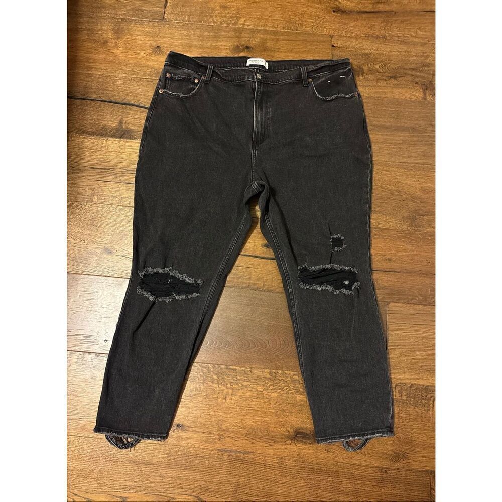 Abercrombie & Fitch 20R 35 black washed ankle straight distressed high rise jean